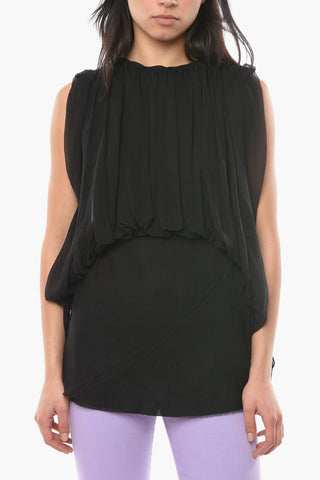 FOGACHINE Sleeveless BUBBLE Top with Silk-chiffon Drapery