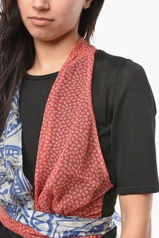 Viscose-knit Top with Twisted Self-tie Silk Scarves
