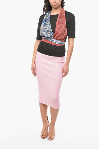 Viscose-knit Top with Twisted Self-tie Silk Scarves