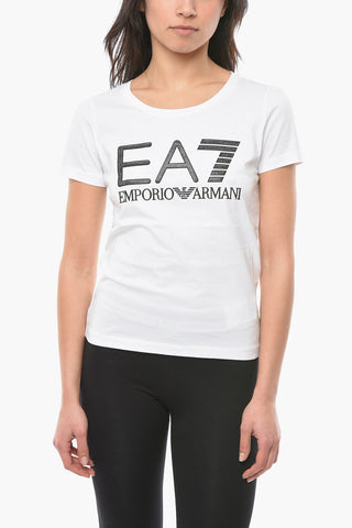 EMPORIO Crew-neck T-shirt with Rhinestone Application and Embossed Contrasting Logo