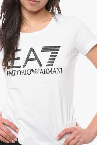 EMPORIO Crew-neck T-shirt with Rhinestone Application and Embossed Contrasting Logo
