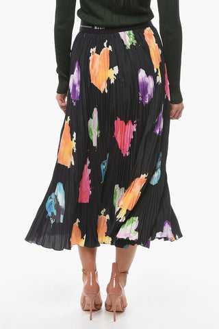 Heart-printed Pleated Skirt with Logoed Waistband