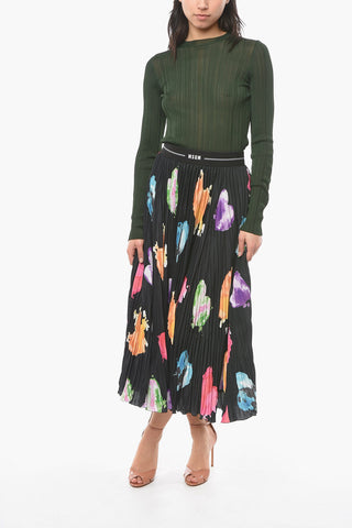 Heart-printed Pleated Skirt with Logoed Waistband
