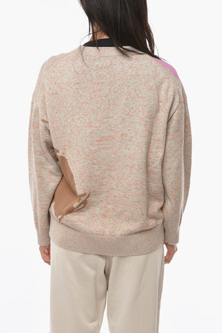 Wool and Cotton Blend Multicolored Sweather with Logoed Embroidery