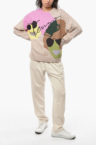 Wool and Cotton Blend Multicolored Sweather with Logoed Embroidery