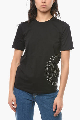Crew-neck T-shirt with Logo and Rhinestone Detail