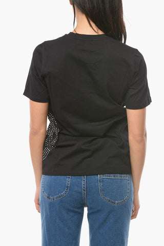 Crew-neck T-shirt with Logo and Rhinestone Detail