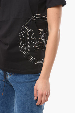 Crew-neck T-shirt with Logo and Rhinestone Detail