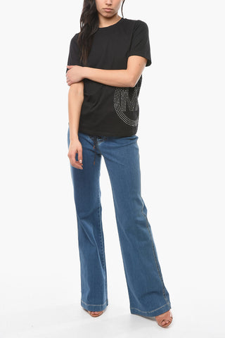 Crew-neck T-shirt with Logo and Rhinestone Detail