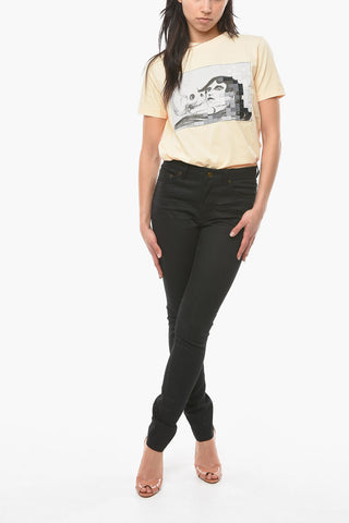 Stretch Cotton Skinny Denims with Pleats 14,5cm