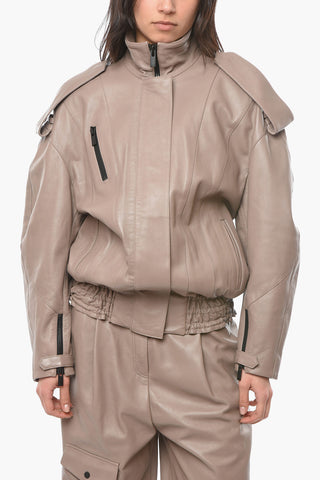 Oversized PAU Soft-leather Jacket with Smocked Panel