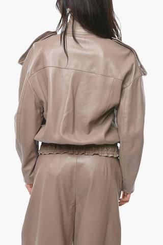 Oversized PAU Soft-leather Jacket with Smocked Panel