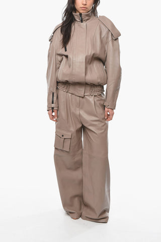 Oversized PAU Soft-leather Jacket with Smocked Panel