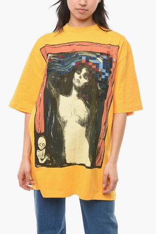 Crew-neck T-shirt with Graphic Print and Logo Patch