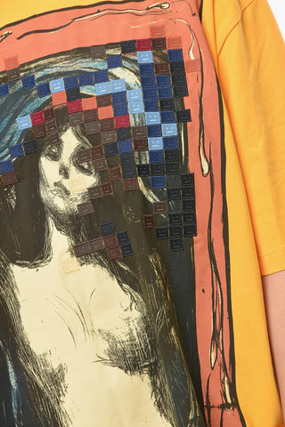 Crew-neck T-shirt with Graphic Print and Logo Patch