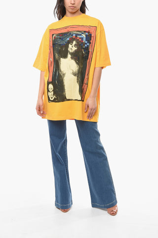 Crew-neck T-shirt with Graphic Print and Logo Patch