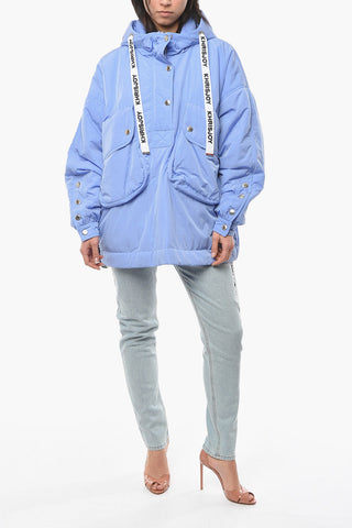 Oversized Padded Puffer with Maxi Front Pocket and Logoed Drawstrings
