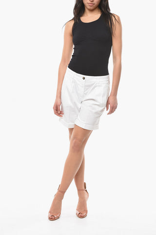 Pleated High-waisted Shorts with American Pockets