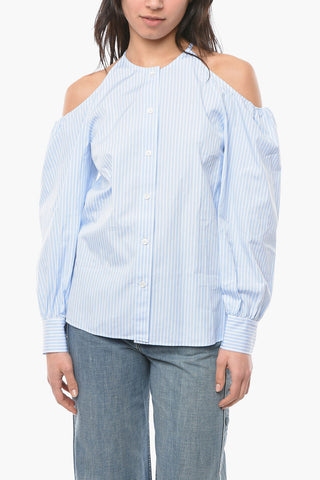 Camicia Gessata con Maniche Cold Shoulder