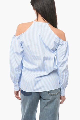 Camicia Gessata con Maniche Cold Shoulder