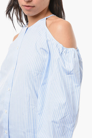 Nadelstreifen-Bluse mit Cold-Shoulder-Ärmeln