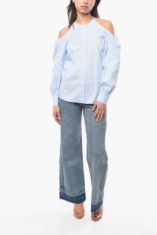 Camicia Gessata con Maniche Cold Shoulder