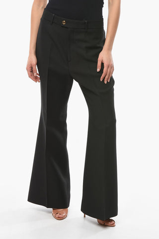 Silk-blend Flared Trousers with Front Pleats