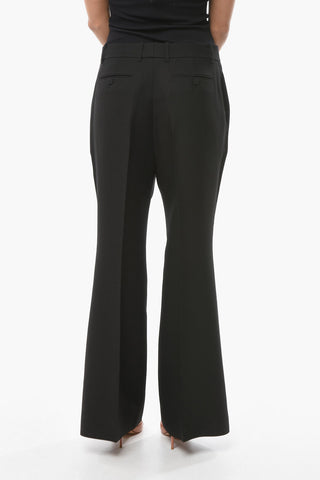Silk-blend Flared Trousers with Front Pleats