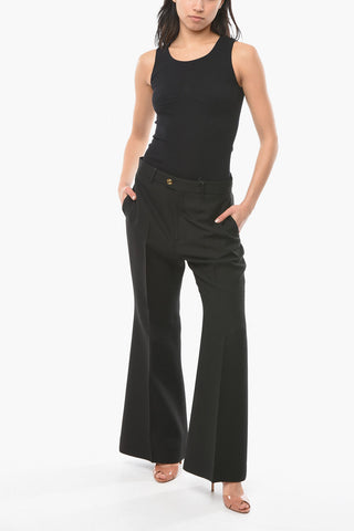 Silk-blend Flared Trousers with Front Pleats