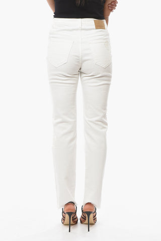 Jeans Distressed Con Pizzo E Fondo Con Taglio Vivo