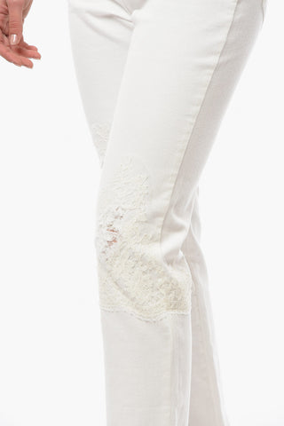 Jeans Distressed Con Pizzo E Fondo Con Taglio Vivo