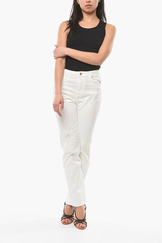 Jeans Distressed Con Pizzo E Fondo Con Taglio Vivo