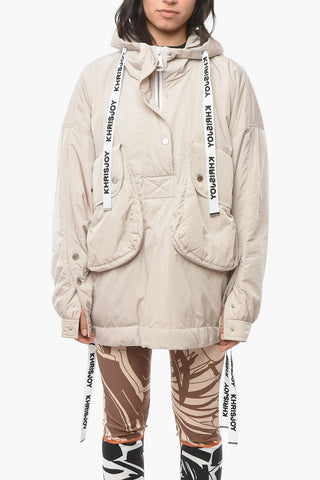 Oversized Padded Puffer with Maxi Front Pocket and Logoed Drawstrings