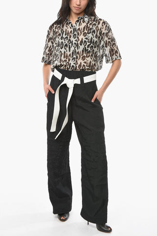 Pantaloni Cargo in Lino e Viscosa Sostenibile con Cintura