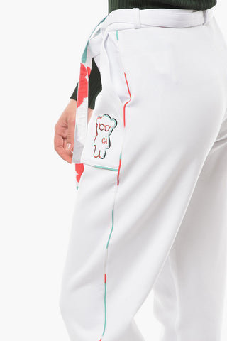 EMPORIO Belted Cotton Blend Pants with Embroidery