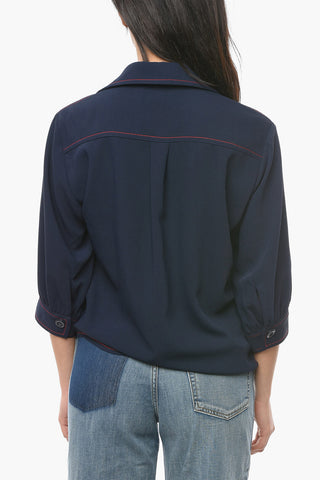 SEE BY Blusa in Tessuto Effetto Crepe con Maniche 3/4 a Sbuffo