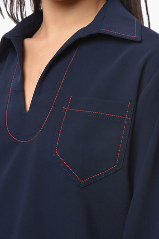 SEE BY Blusa in Tessuto Effetto Crepe con Maniche 3/4 a Sbuffo