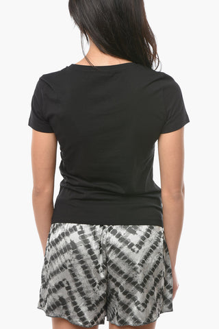 EMPORIO Crew-neck T-shirt with Rhinestone Application and Embossed Ton-sur-ton Logo