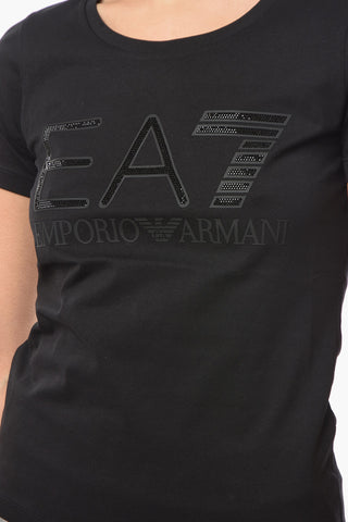 EMPORIO Crew-neck T-shirt with Rhinestone Application and Embossed Ton-sur-ton Logo