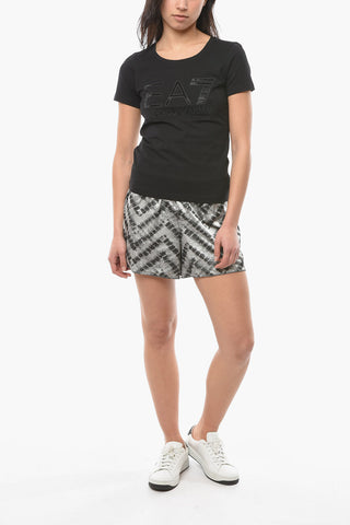 EMPORIO Crew-neck T-shirt with Rhinestone Application and Embossed Ton-sur-ton Logo