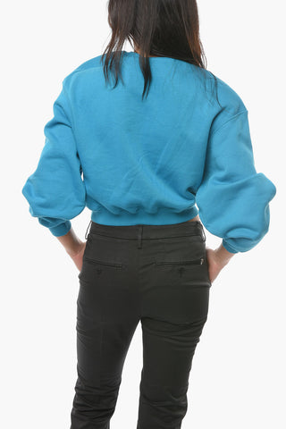 BIRGER CHRISTENSEN Fleeced Cotton CECE Crew-neck Sweatshirt with Shoulders Pad