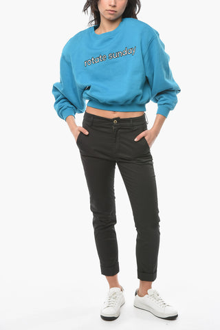 BIRGER CHRISTENSEN Fleeced Cotton CECE Crew-neck Sweatshirt with Shoulders Pad
