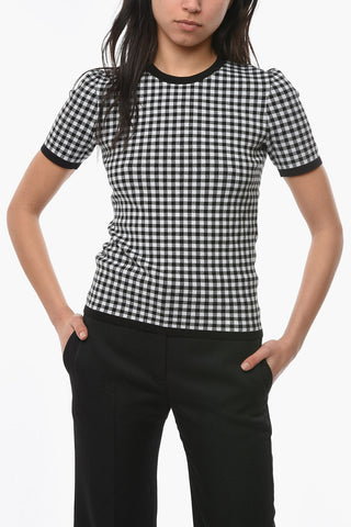 Crew-neck T-shirt with Gingham Check Pattern