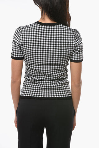 Crew-neck T-shirt with Gingham Check Pattern