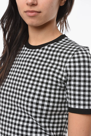 Crew-neck T-shirt with Gingham Check Pattern