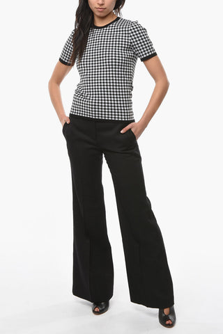 Crew-neck T-shirt with Gingham Check Pattern