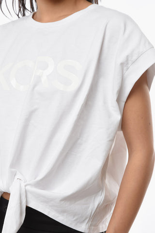 T-shirt Crop con Nodo e Logo Ton-sur-ton