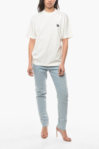 Crew-neck T-shirt with Contrasting Logoed Embroidery