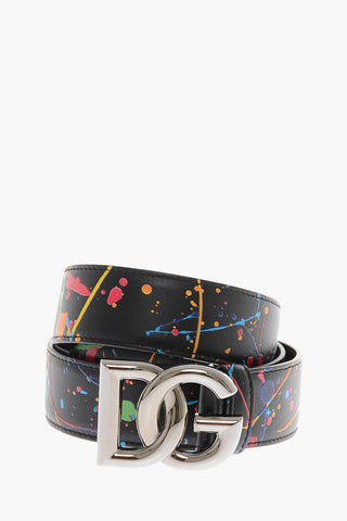 Paint-printed Leather Belt with DG Logo