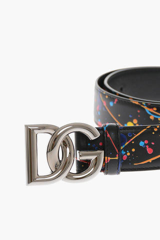 Paint-printed Leather Belt with DG Logo